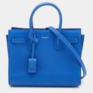 Pre Owned Saint Laurent Blue Leather Baby Classic Sac De Jour Tote