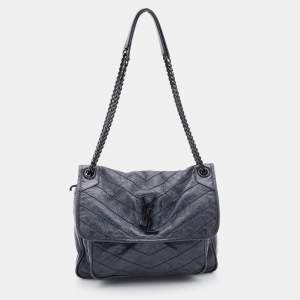 Saint Laurent Black Crinkled Leather Medium Niki Shoulder Bag
