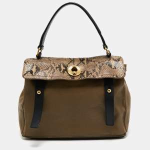 Saint Laurent Brown/Black Python and Leather Medium Muse Two Top Handle Bag