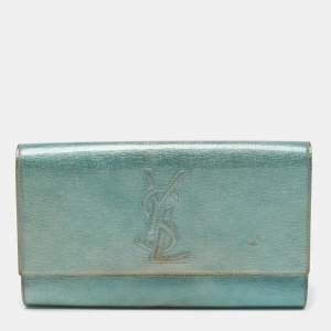 Pre Owned Saint Laurent Blue Patent Leather Belle De Jour Flap Clutch