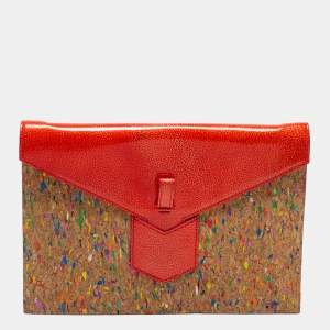 Saint Laurent Beige/Red Patent and Leather Clutch