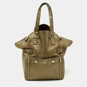 Pre Owned Yves Saint Laurent Metallic Gold Leather Downtown Tote