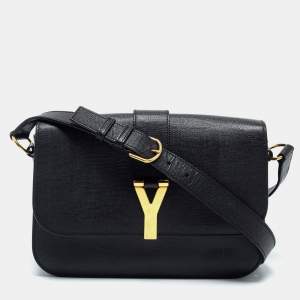 Saint Laurent Black Textured Leather Large Chyc Shoulder Bag