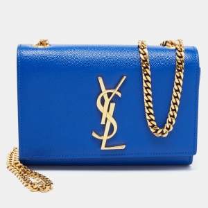 Saint Laurent Blue Leather Small Monogram Kate Chain Crossbody Bag