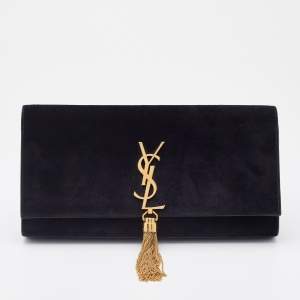 Saint Laurent Black Suede Kate Tassel Clutch