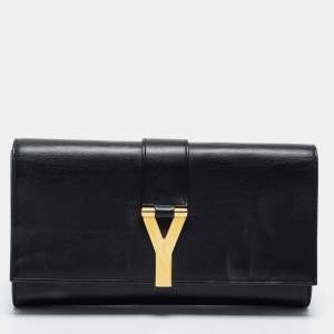 Pre Owned Saint Laurent  Black Leather Ligne Y Clutch