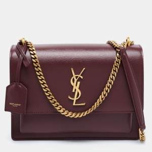 Pre Owned Saint Laurent Burgundy Leather Medium Sunset Shoulder Bag