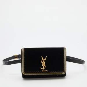 Saint Laurent Black Velvet and Leather Kate Belt Bag