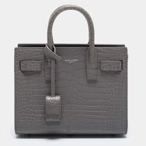 Saint Laurent Grey Croc Embossed Leather Nano Classic Sac De Jour Tote