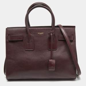Saint Laurent Burgundy Leather Small Classic Sac De Jour Tote