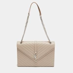 Saint Laurent Beige Matelassé Leather Large Cassandre Flap Bag