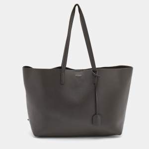 Saint Laurent Dark Grey Leather E/W Shopper Tote