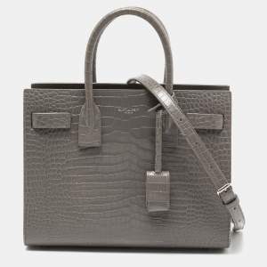 Saint Laurent Grey Croc Embossed Leather Baby Classic Sac De Jour Tote