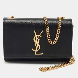 Pre Owned Saint Laurent Black Leather Small Kate Chain Bag