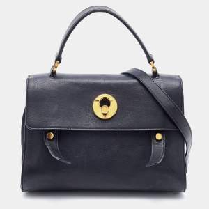 مملوكة مسبقًا Saint Laurent Black Leather and Canvas Small Muse Two Top Handle Bag