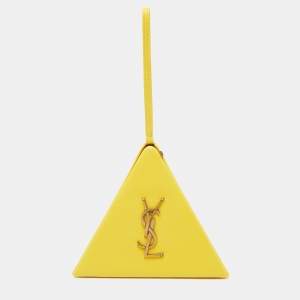 Saint Laurent Yellow Leather Pyramid Clutch Bag