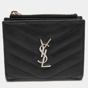 Saint Laurent Matelassé Leather Cassandre Zip Compact Wallet