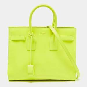 Saint Laurent Neon Green Leather Small Classic Sac De Jour Tote