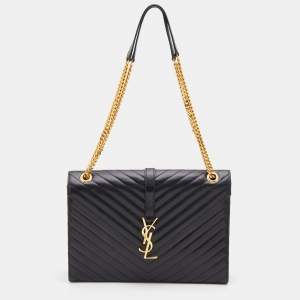 Saint Laurent Black Matelasse Leather Large Monogram Envelope Shoulder Bag