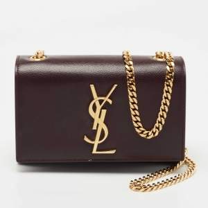 Saint Laurent Burgundy Leather Small Monogram Kate Chain Bag