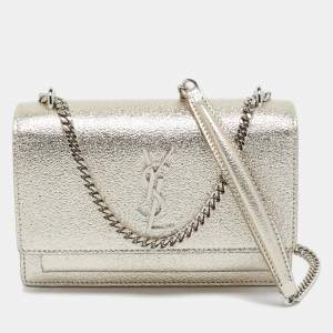 Saint Laurent Gold Textured Leather Mini Sunset Chain Bag