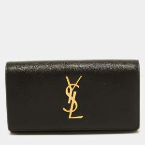 Saint Laurent Black Leather Monogram Flap Continental Wallet