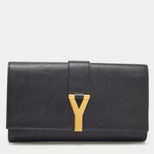 Saint Laurent Black Leather Ligne Y Clutch