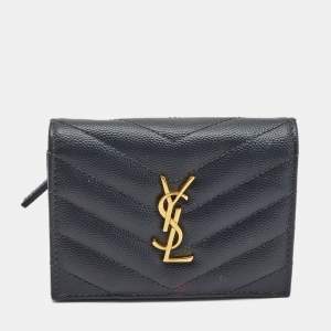 Saint Laurent Dark Grey Matelasse Leather Monogram Card Case