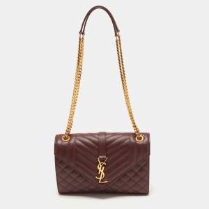 Saint Laurent Medium Burgundy Mix Matelasse Leather Medium Envelope Chain Bag