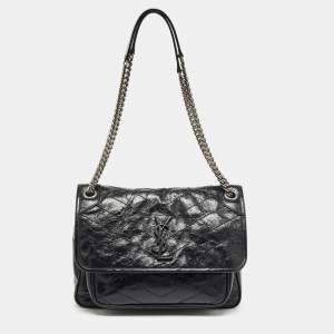 Saint Laurent Black Aged Leather Medium Niki Shoulder Bag