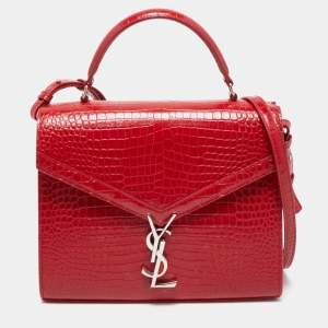 Saint Laurent Red Croc Embossed Leather Medium Cassandra Top Handle Bag