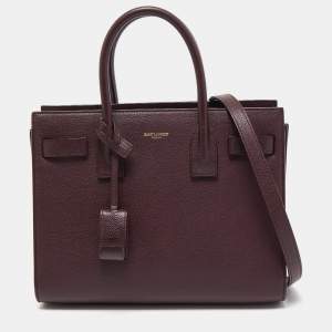 Saint Laurent Burgundy Leather Baby Classic Sac De Jour Tote