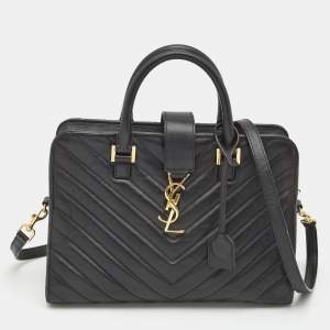 مملوكة مسبقًا Saint Laurent Black Matelasse Leather Small Monogram Cabas Bag