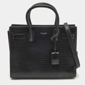 Saint Laurent Black Lizard Embossed Leather Baby Classic Sac De Jour Tote