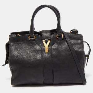 Saint Laurent Black Leather Small Monogram Cabas Tote
