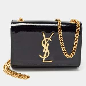 Saint Laurent Black Patent Leather Small Monogram Kate Chain Bag