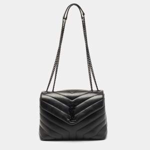 Saint Laurent Black Leather Small Loulou Shoulder Bag