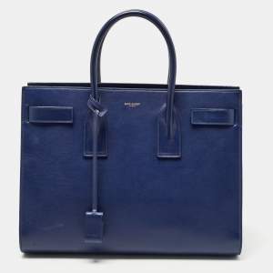 Saint Laurent Navy Blue Leather Medium Classic Sac De Jour Tote