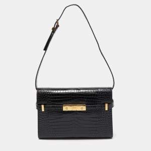 Saint Laurent Black Croc Embossed Leather Manhattan Shoulder Bag
