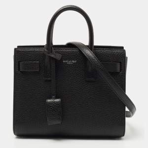 Saint Laurent Black Grained Leather Nano Classic Sac De Jour Tote