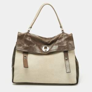 Pre Owned Saint Laurent Multicolor Suede And Snakeskin Embossed Leather Large Muse Two Top Handle Bag