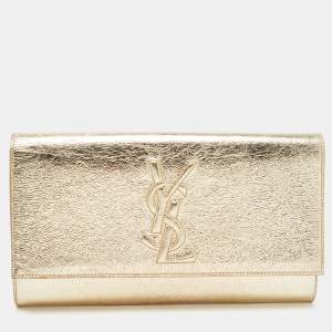 Saint Laurent Metallic Gold Leather Belle De Jour Flap Clutch