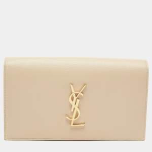 Saint Laurent Nude Leather Monogram Kate Clutch