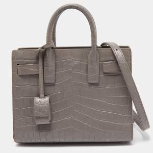 Saint Laurent Grey Croc Embossed Leather Nano Classic Sac De Jour Tote