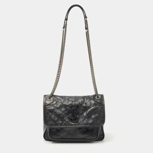 Saint Laurent Black Crinkled Leather Baby Niki Shoulder Bag