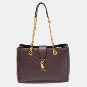 Saint Laurent Burgundy Matelassé Leather Monogram Shopper Tote