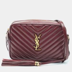 Saint Laurent Burgundy Matelassé Leather Monogram Lou Camera Crossbody Bag
