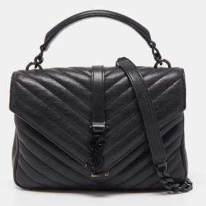 Saint Laurent Black Matelassé Leather Medium College Top Handle Bag
