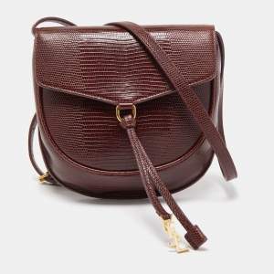 Saint Laurent Burgundy Lizard Embossed Leather Datcha Crossbody Bag