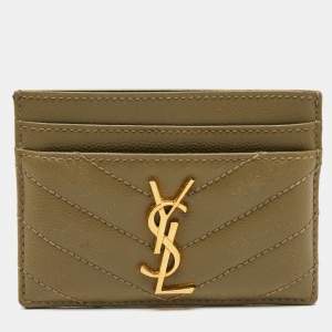 Saint Laurent Green Matelassé Leather Cassandre Card Holder